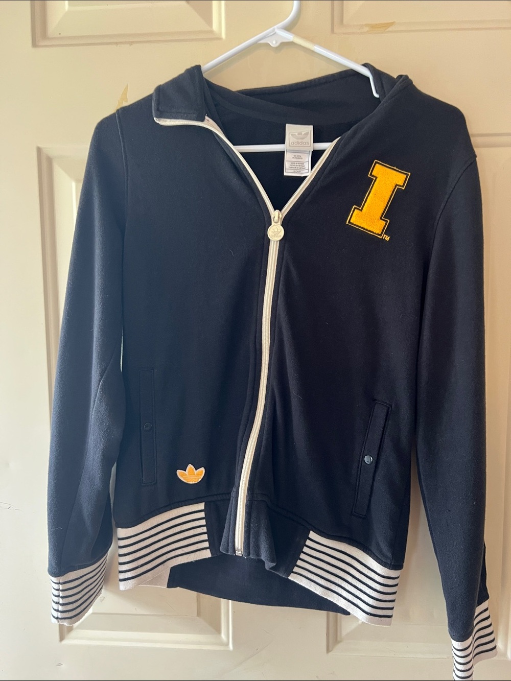 adidas Black Zip Hoodie with Yellow Letter Patch